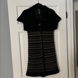 Free People Black and Tan Striped Cardigan Sz S
